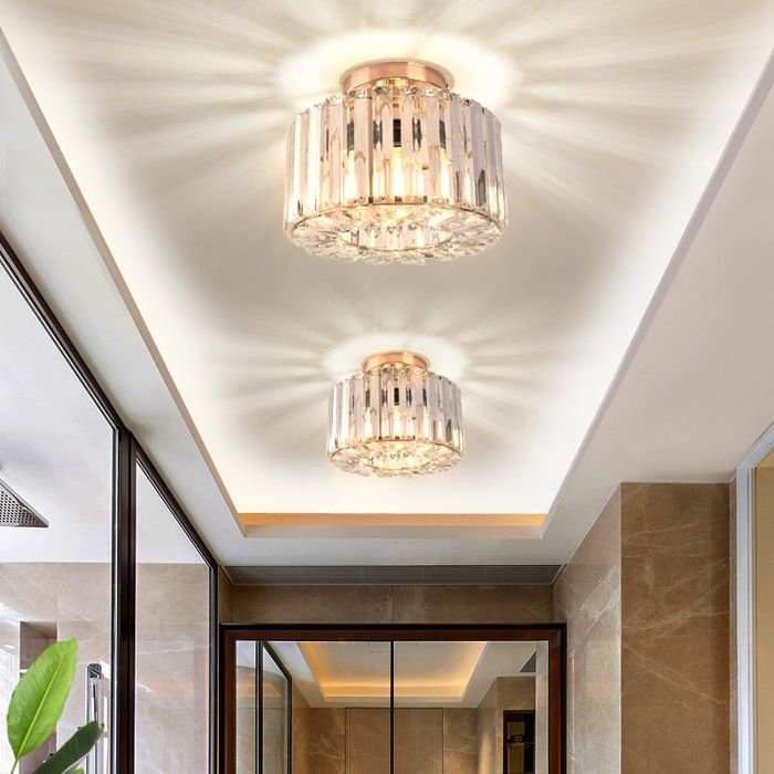 SNOGOLD 2x Plafonnier Moderne en Cristal E27 Luminaire en Métal Doré Abat-jour Rond en Cristal Ø23CM Lustre pour Couloir Entrée