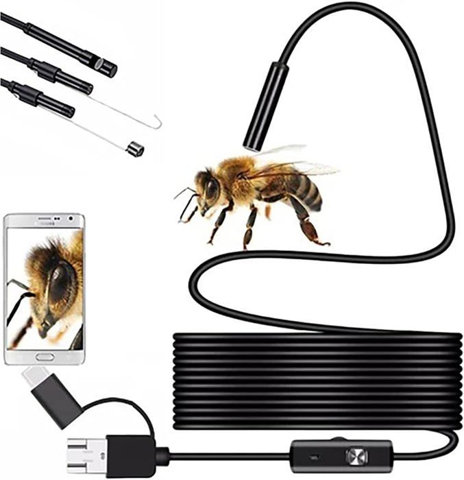 Endoscope Camera 10m Câble Semi-Rigide Type C 3 En 1 - Étanche IP67, 6 LED, Pour Android, PC, Inspection Tuyaux