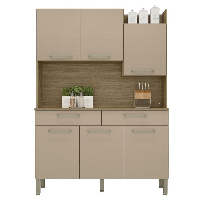 Buffet de cuisine MODENA 6 portes 2 tiroirs imitation chêne taupe L132 x H186 x P38.8 cm Buffet de cuisine MODENA 6 portes 2 tiroirs imitation chêne taupe L132 x H186 x P38.8 cm