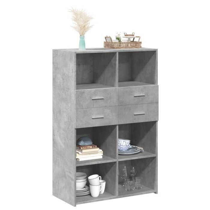 RemiseArmoire haute/Buffet haut - Décor salon/cuisine - gris béton 80 x 42 5 x 124 cm bois dingénierie *aspect pratique9936359