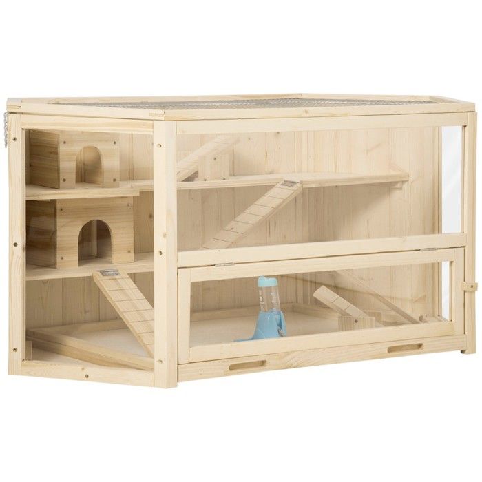 Meilleurs prix pour Cage Rongeurs 115x60x55cm Bois Sapin Avec Rampe&balançoire&plateau Amovible - Habitat Complet Hamster&gerbilles