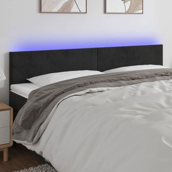 CHIC Tête de lit et lumières LED - Armoire de Tête Lit pour lire - Noir 180x5x78/88 cm Velours@SARA962709