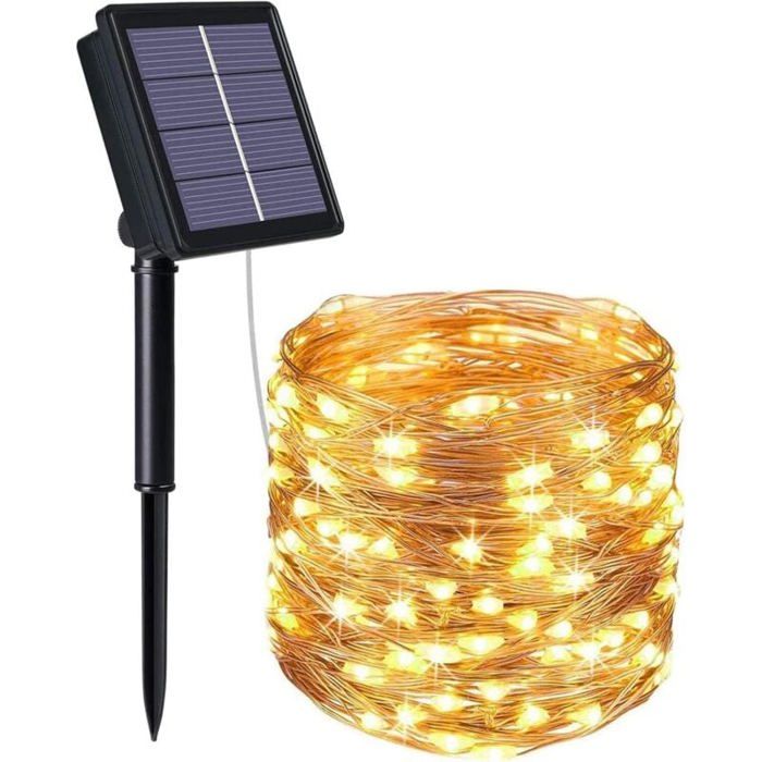 Guirlande Lumineuse Exterieur Solaire 22M 200 Led Décoration Luminaire Fairy Lights Pour Jardin Terrasse Cour Maison Blanc Chaud