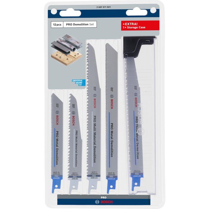 Lames de scie sabre Bosch PRO Demolition 12 pcs Acier haute teneur carbone