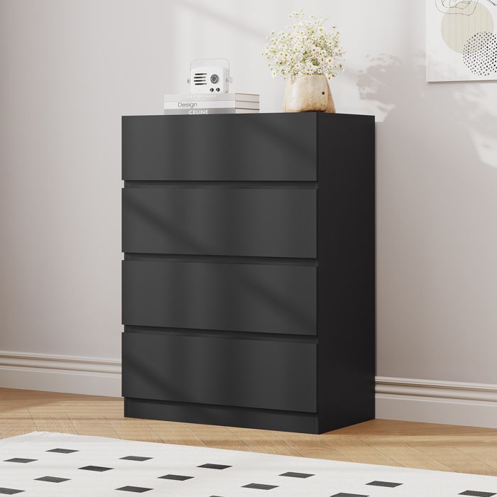 Commode 4 Tiroirs Meuble Rangement Moderne Table de chevet Coiffeuse Meuble Chambre Bureau Salon Cuisine 70x40x885cm Noir mat