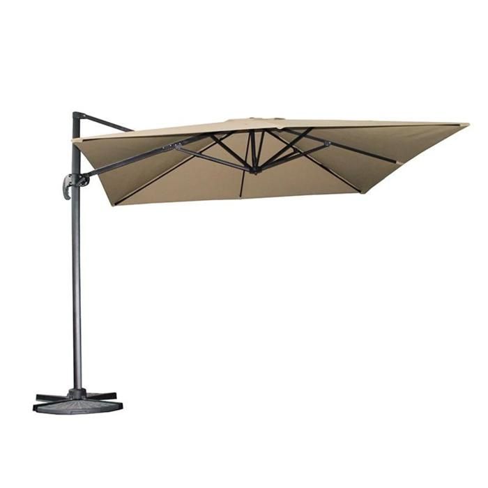 Parasol déporté 3x3 mètres résistant au vent à la pluie et au soleil base rotative à 360° facile à installer durable marron