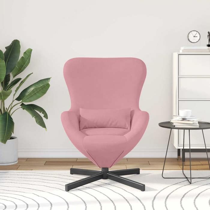 Fauteuil œuf en velours - vidaXL - Rose - 63x73x90 cm - Pivotant 360° - Coussin lombaire inclus - Accoudoirs inclinés