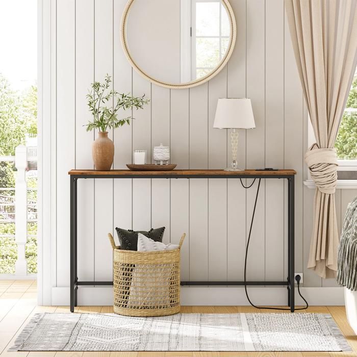 HOOBRO Console Meuble avec multiprise Table Console Bout de Canapé étroit Console derrière Le canapé 120 x 30 x 795 cm