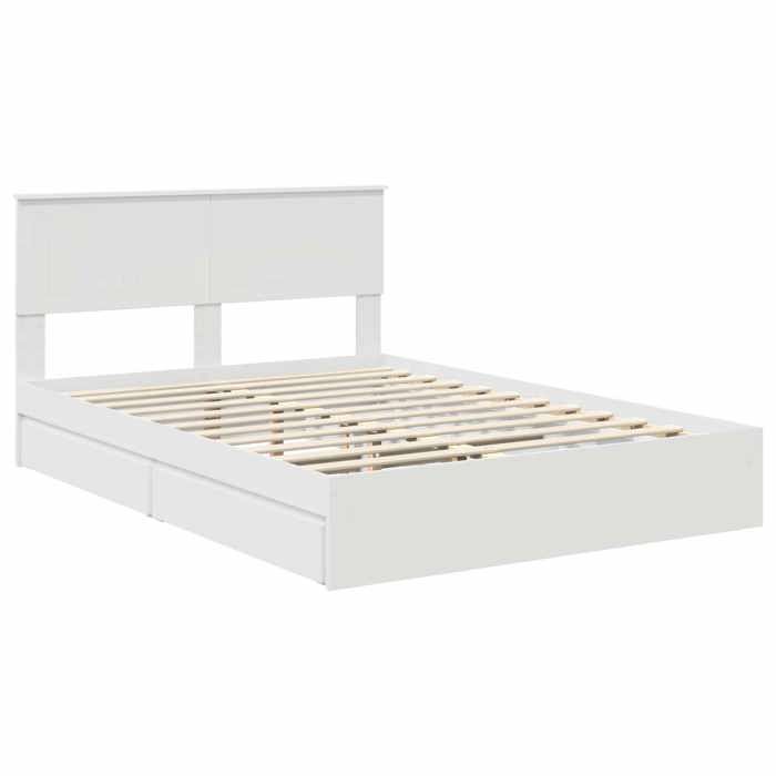 Lit de rangement - UU - 140x190 cm - Blanc - Bois dingénierie - Tiroirs de rangement - Cadre à lattes
