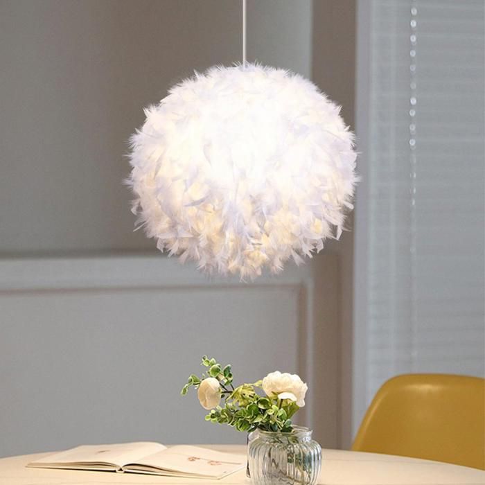 WOTTES Lot de 2 Lustres Suspensions Ø 30cm Lustre Plume Grise Suspension Luminaire pour Chambre Salon (Blanc)