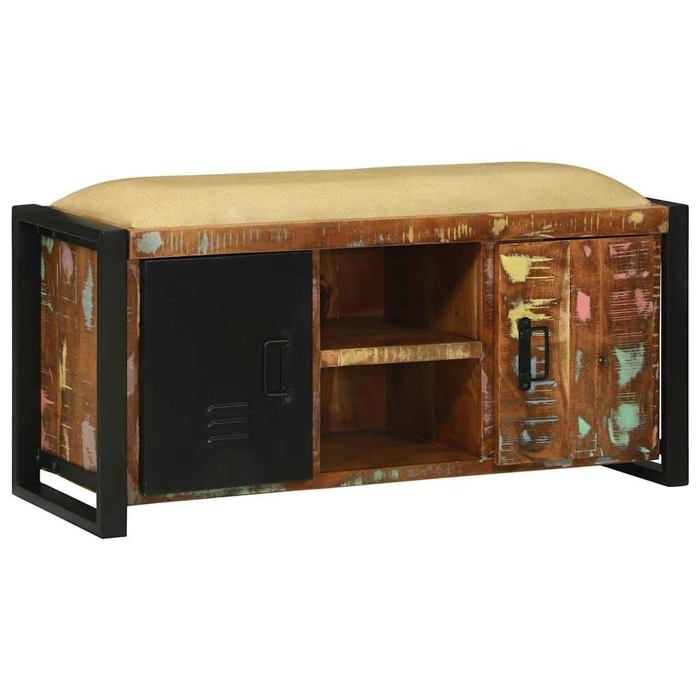 Banc de rangement industriel - vidaXL - 100x35x50 cm - Multicolore - Bois massif de récupération - Style rustique