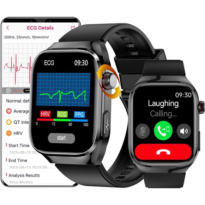 Montre Connectée Ecg Et Cadran/Réponse À LAppel 2 04 Pouces Montre Intelligente Étanche Avec Pression Artérielle Spo2 Fr[YC942]