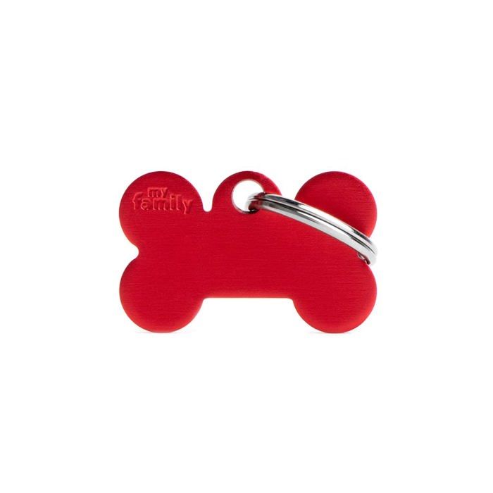 Médaille pour chien - MY FAMILY - MFB05 - Petit os 30x19 mm - Aluminium - Rouge