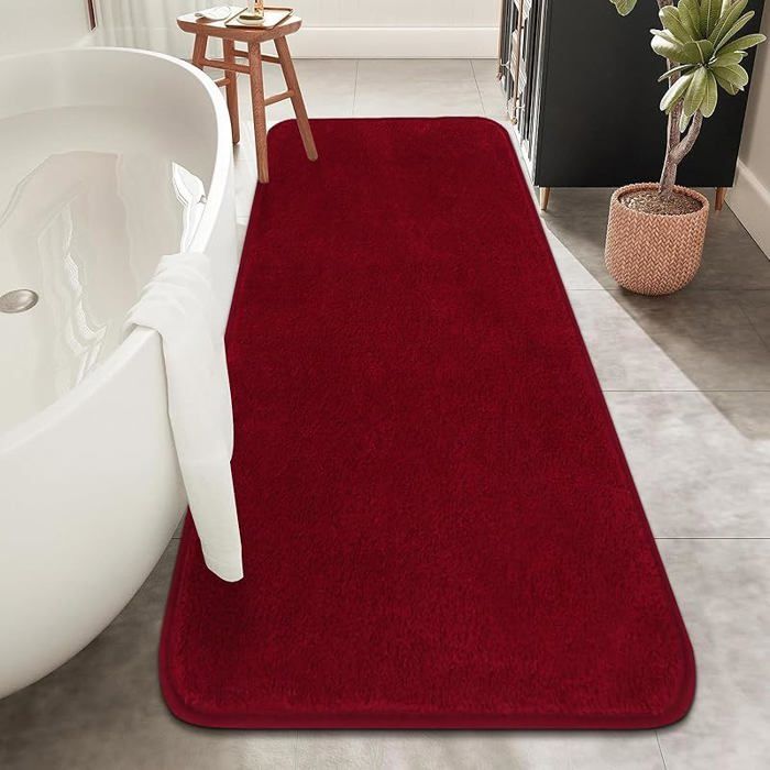 Tapis Rbati Rouge Tapis Salle de Bain Tapis de Bain Rouge 50x120cm Microfibre Tapis ...