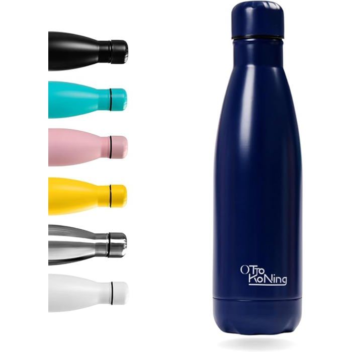 Gourde Isotherme 500ml Inox - Bouteille Eau Sport Thermos Café et Thé Maintien Chaud 12h Froid 24h - 500 ml Bleu BLEU MARINE GOURDE