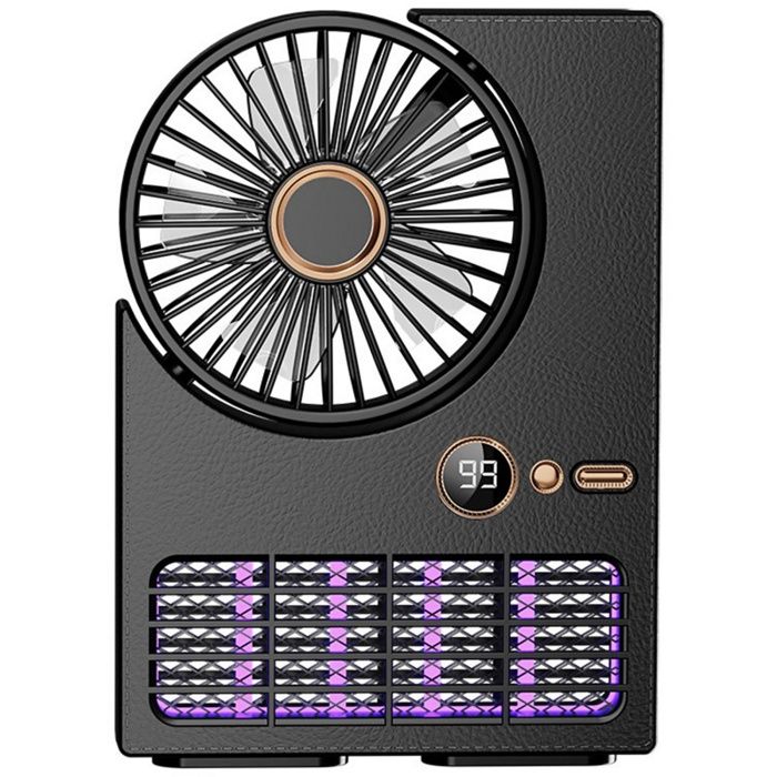 Ventilateur 5 vitesses avec lampe anti-moustiques orientable silencieux 3000 mAh recharge USB portable noir
