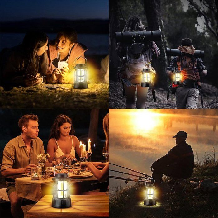 Lampes de camping noires à piles - lot de 2 - à intensité variable - portables - étanches IPX4 - adaptées au camping