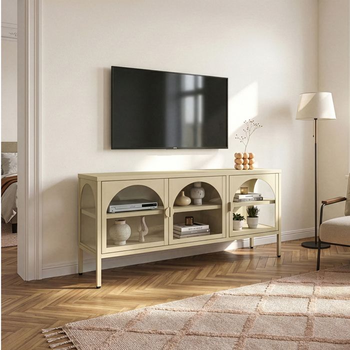 Buffet vitrine Klippestad acier verre 118 x 35 x 55 cm camel Buffet vitrine Klippestad acier verre 118 x 35 x 55 cm camel