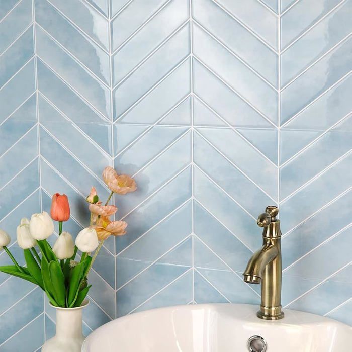 Lot de 10 Feuilles 29x23 cm Motif chevron bleu clair 3D Autocollants en vinyle pour mur effet 1143 x 9 inches 10 Pieces STICKERS