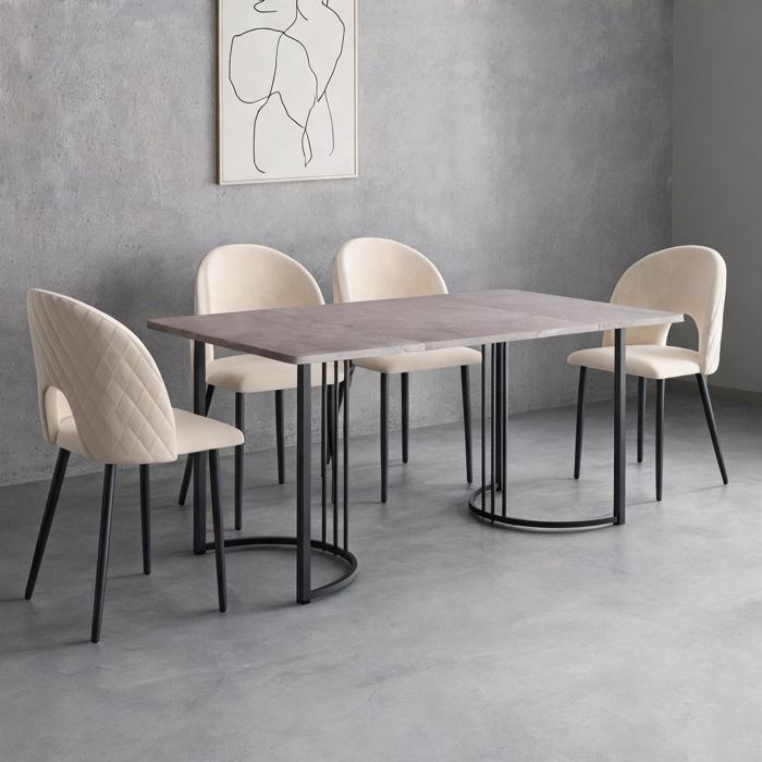 Warm beige ensemble de salle à manger 5 pièces design contemporain table 140 x 80 cm
