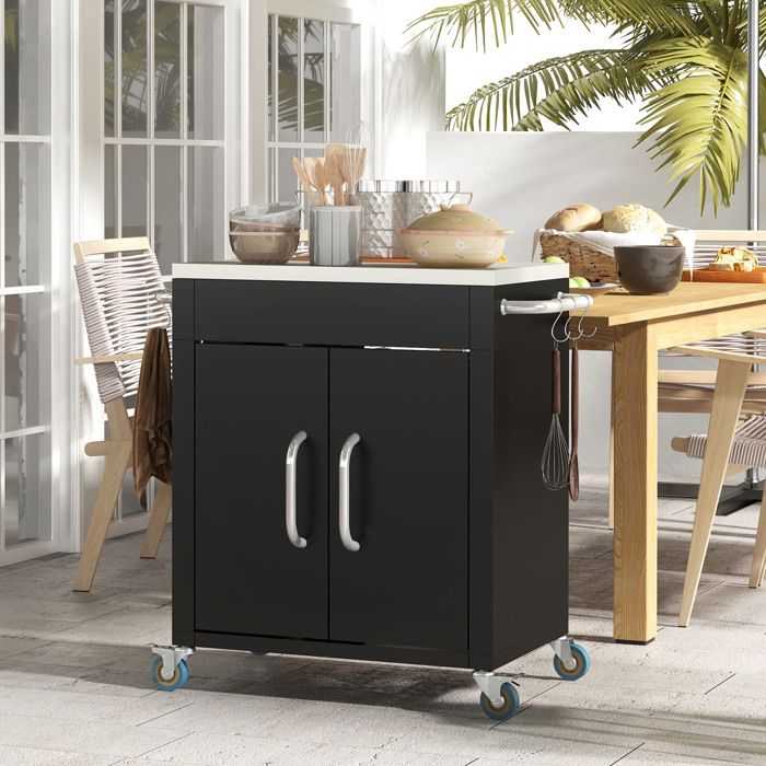 ELVORIN desserte de cuisine 86 x 50 x 86 5 cm plateau en acier inoxydable roulettes noir