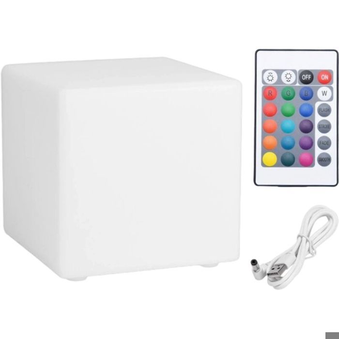 Lampadaire cube LED rechargeable - Télécommande multicolore Design cube moderne - Ambiance salon et chevet - 43x43x43 cm