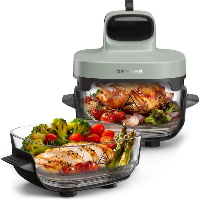 Air Fryer En Verre 5 En 1 2 Cuves 2 5 L + 4 5 L Verre Borosilicate Cuisson À Air Chaud 3D Compatible Lave-Vaisselle