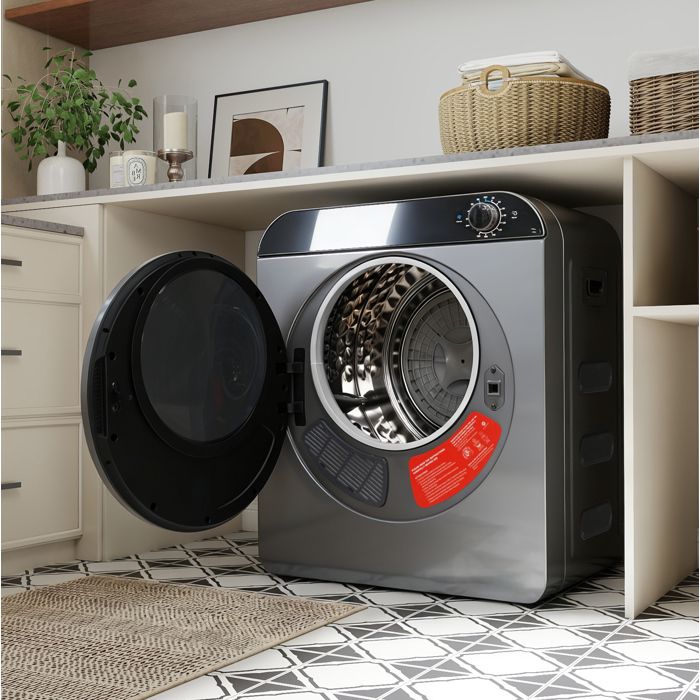 Sèche-linge à évacuation 5 kg utile 4 programmes tambour inox chauffage PTC mural ou empilable gris