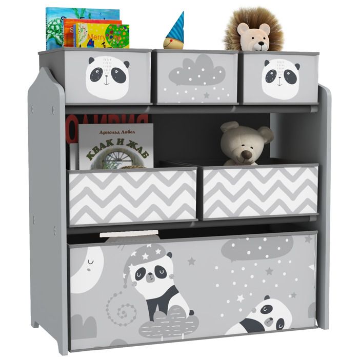 Meuble rangement enfant rangement jouet enfant 6 boîtes amovibles en tissu non tissé 63 x 30 x 66 cm gris