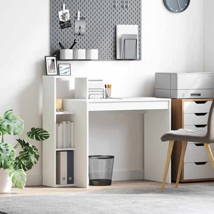 Bureau avec étagère(1 pc) - vidaXL - Table intérieure - bois dingénierie - blanc - 100 x 40 x 90 cm@gus20q