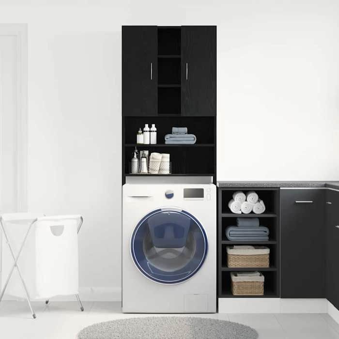 Meuble pour machine à laver - COCO - Colonne salle de bains - bois dingénierie - chêne noir - gain de place - 64x255x190 cm&4475