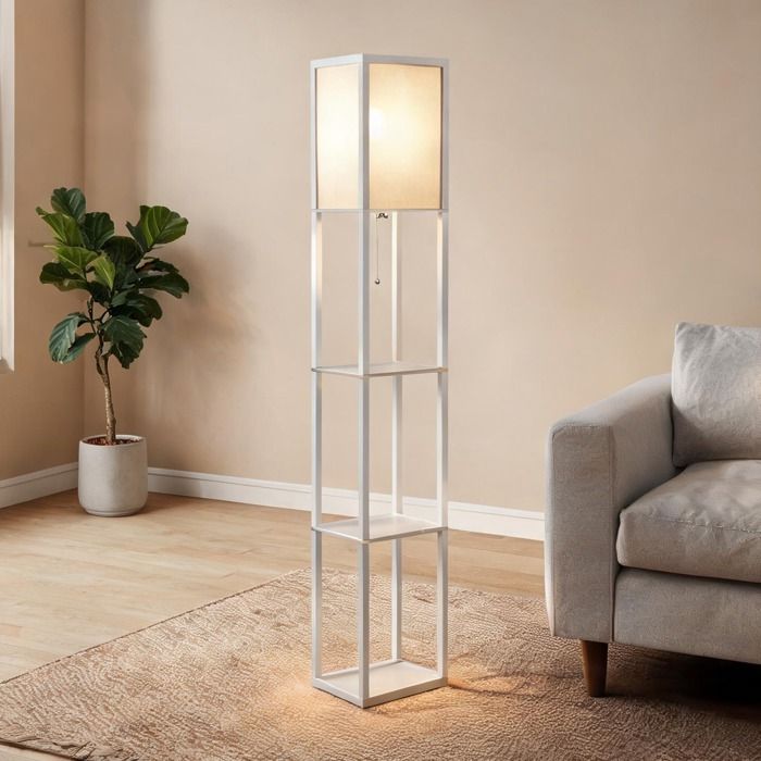 Lampadaire étagère blanc en bois MDF avec 3 étagères de rangement 160 cm