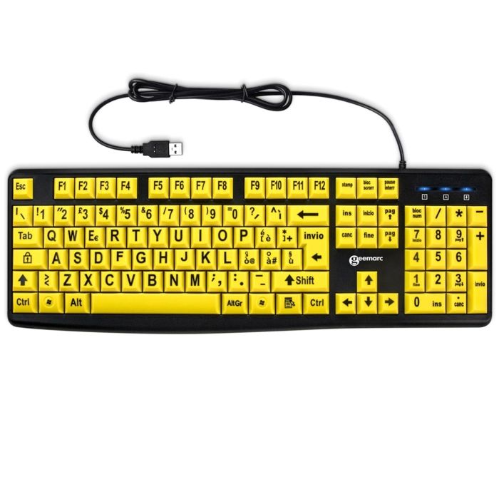 Clavier Filaire USB-A pour PC Disposition QWERTY Italien à Grosses Touches Geemarc Noir / Jaune