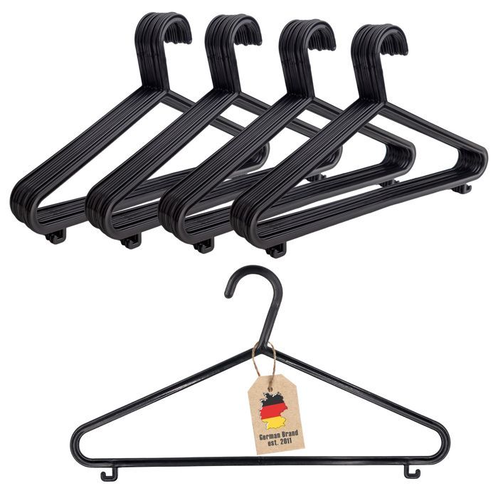 Lot de 40 cintres fins noirs en plastique 36 x 1 x 15 cm - antidérapants barre pantalon et crochets jupe gain de place vestes