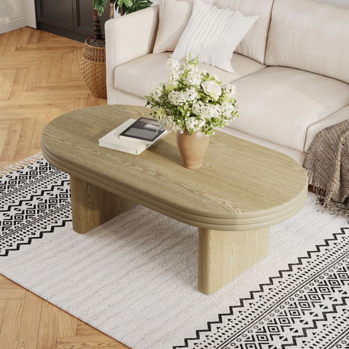Table basse ovale style mid-century modern AESVAR 120 x 60 x 415 cm MDF naturel