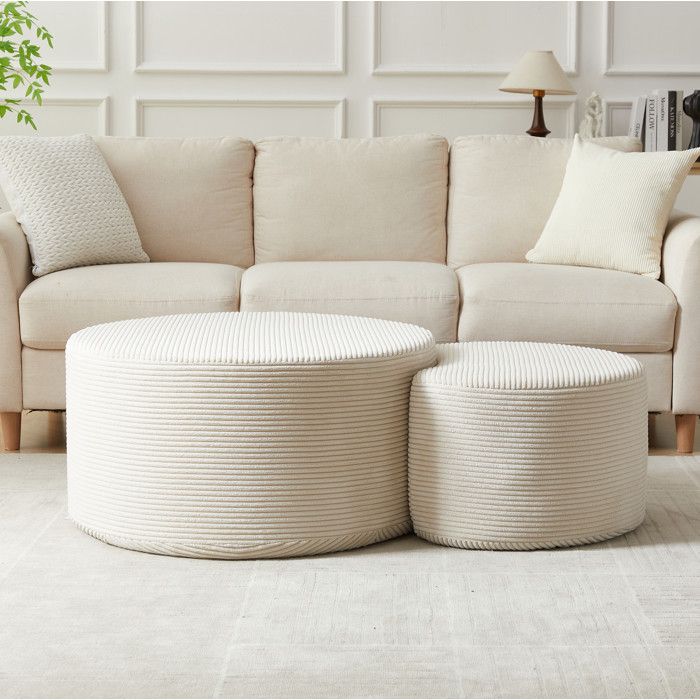 Table basse ronde Lot de 2 ottomans beige en tissu sans montage salon design moderne TYNQER