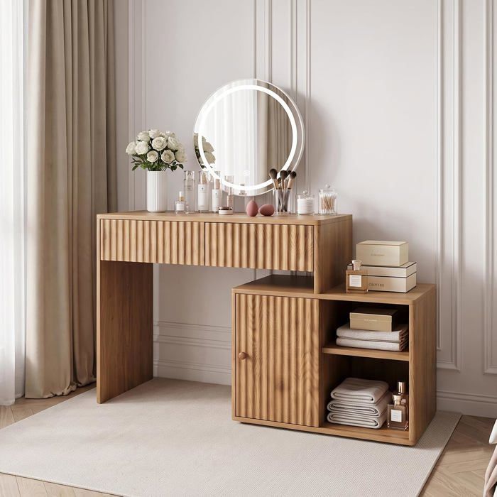 JIEXI Coiffeuse extensible avec miroir éclairé bureau de coiffeuse moderne