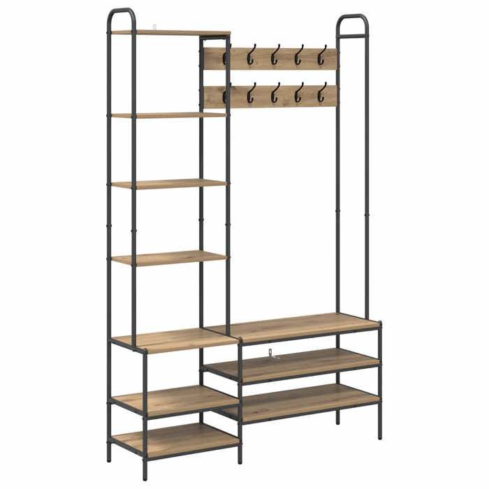 NOUVEAU Meuble d’entrée - Portemanteau avec banc à chaussures - Chêne artisanal - 120.5x34x190cm66421