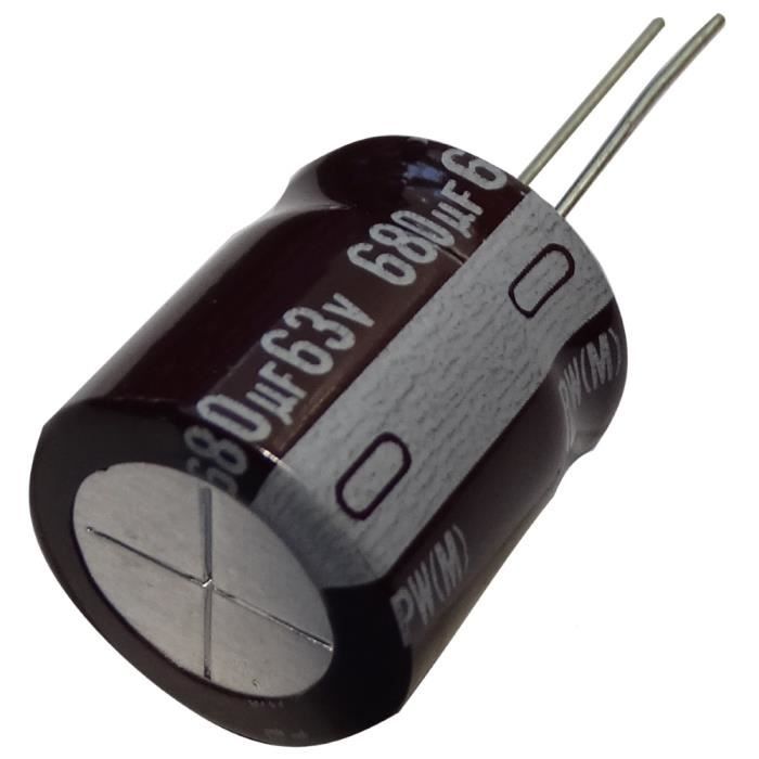 Condensateur électrolytique 680µF 63V - Radial 105°C - Neuf - 2 Ans Garantie