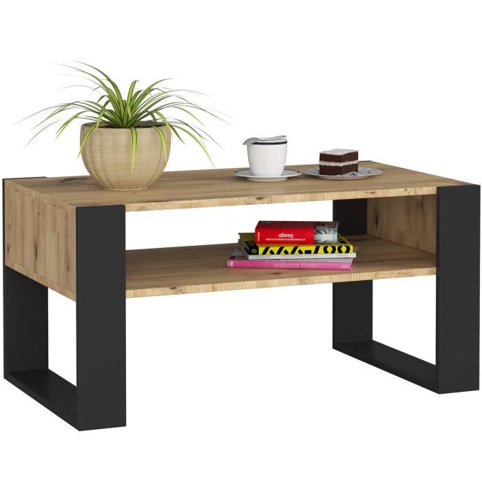 table à café akord table basse domi chêne artisan 92 cm couleur noir 92x53x45 cm
