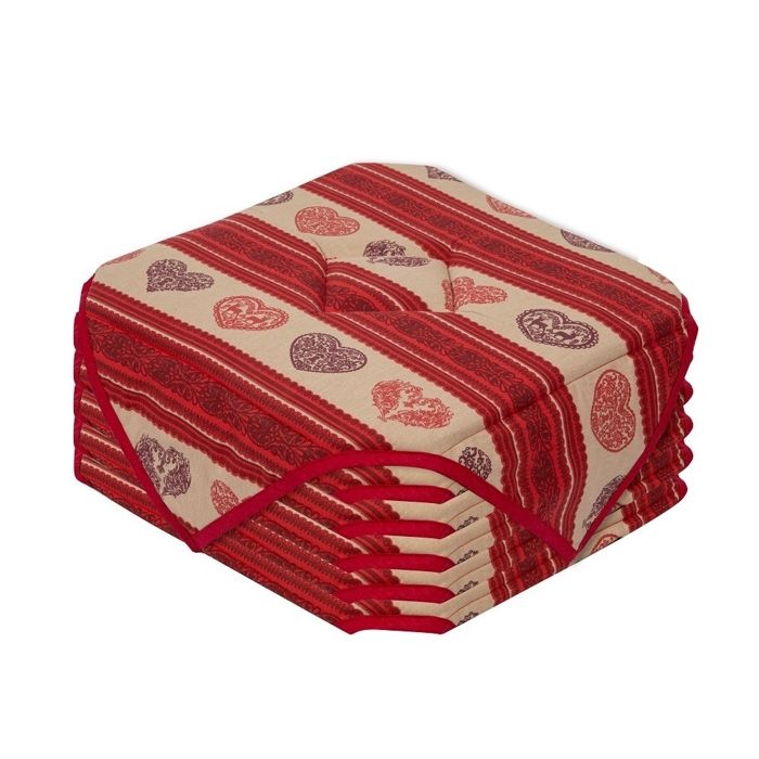 ALPES BLANC - Lot de 6 galettes de chaise 38x38 cm – Motif Cœur Rouge Esprit Montagne – Assise confortable – Fixation avec lanières ALPES BLANC - Lot de 6 galettes de chaise 38x38 cm – Motif Cœur Rouge Esprit Montagne – Assise confortable – Fixation avec lanières