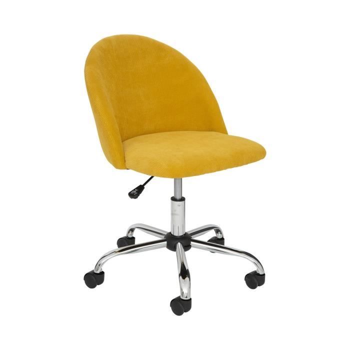 atmosphera - chaise de bureau en velours côtelé jaune ocre et pieds en métal