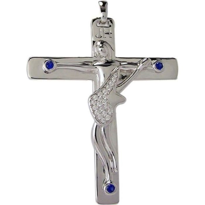 Couleur dor/é CHTIME Croix Guitare Johnny HALLYDAY en Acier 316 Pierre Bleu avec Cordon