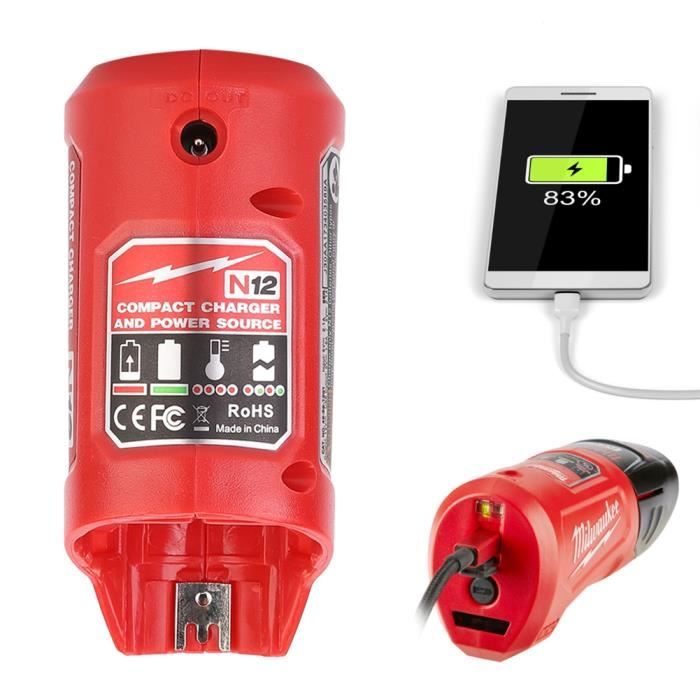 Chargeur de batterie USB portable et source d'alimentation adaptés pour Milwaukee 48-59-1201 M12