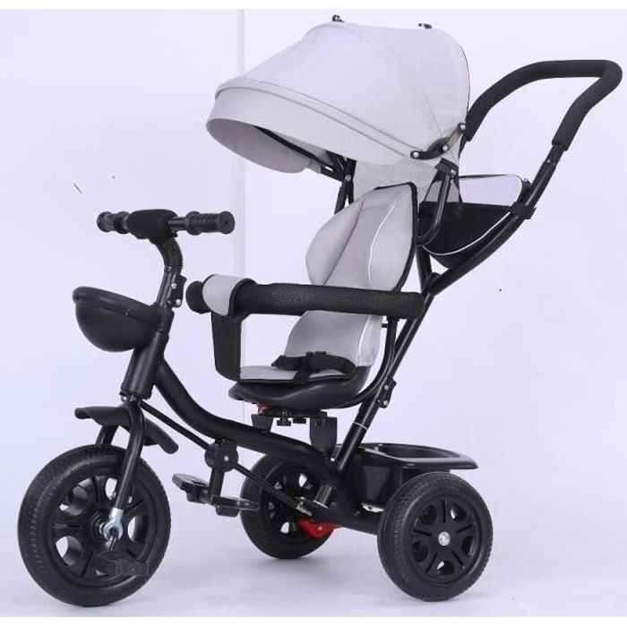 4 en 1 Tricycle Bébé Tricycle pour enfant Gris clair