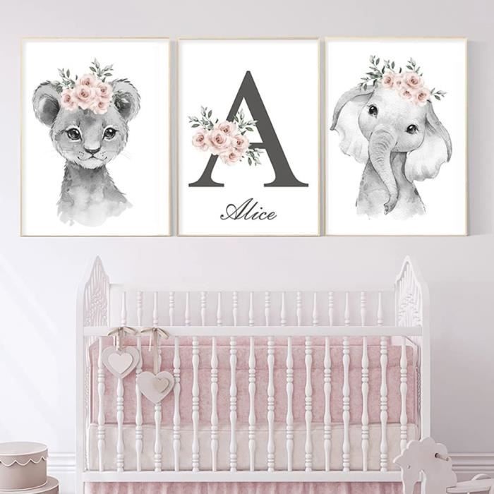 Stickers Muraux Animaux Forêt Roses - Décoration Chambre Fille Éléphant Girafe Ours