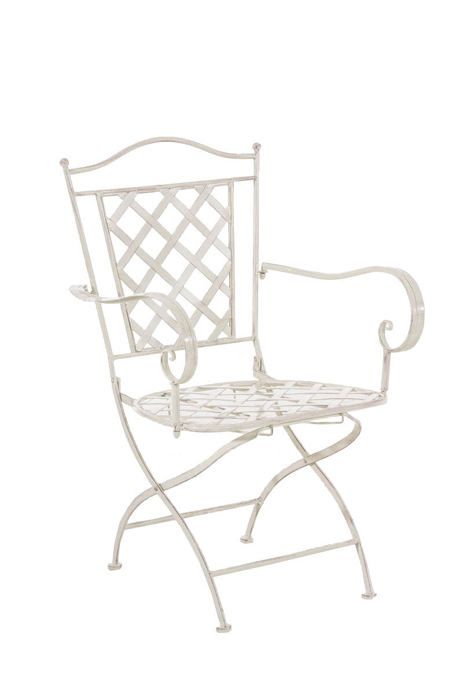 chaise de jardin en fer forge crème vieilli avec accoudoir