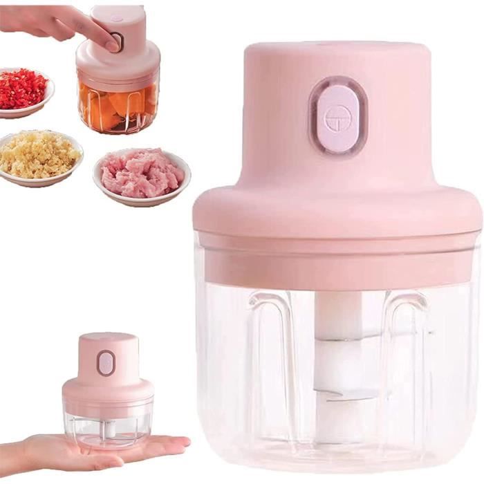 Mini Hachoir Electrique Rechargeable USB 350 ml - Trois Tasses, Coupe-légumes Sans Fil pour Ail, Fruits, Viande, Légumes