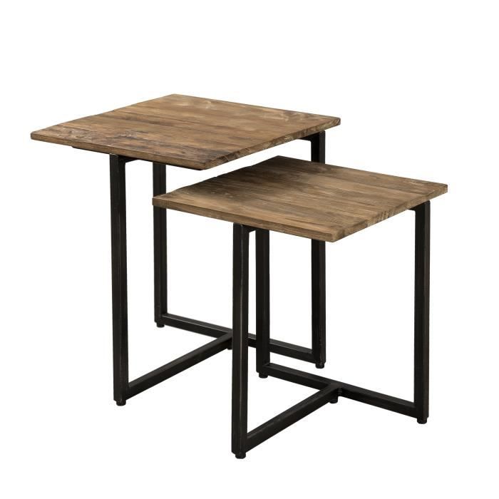 Table Gigogne Style Industriel En Bois Teck Pieds En Metal L