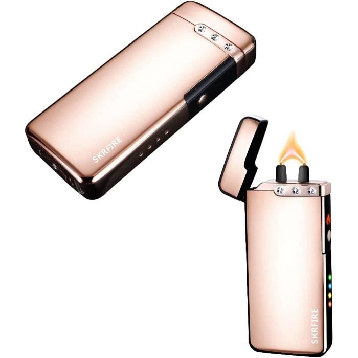 Briquet Électrique à Arc Plasma Rechargeable – Résistant Au Vent, USB, Design Élégant Avec 3 Strass (Bleu)